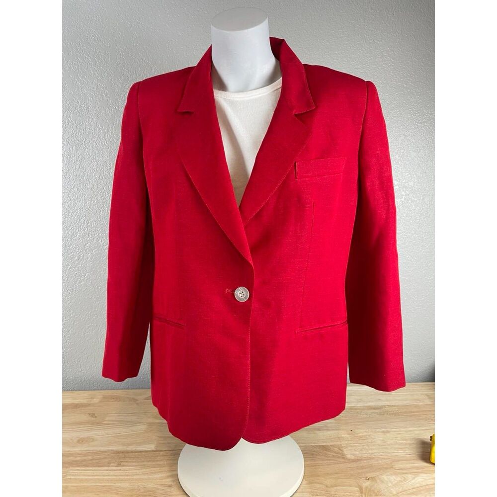 Collectible Gold Women's Size 10 Red Suit Blazer Boyfriend 1-Button Linen Blend